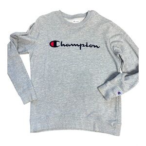 Champion Sweatshirt Embroidered Logo Adult Size Medium Gray Crewneck Pullover